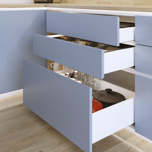 Emuca Cassetto esterno Protone 30kg, guide di estrazione totale con una chiusura soft, altezza 131mm, profondità 450mm, bianco