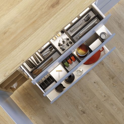 Emuca Cassetto esterno Protone 30kg, guide di estrazione totale con una chiusura soft, altezza 131mm, profondità 450mm, bianco