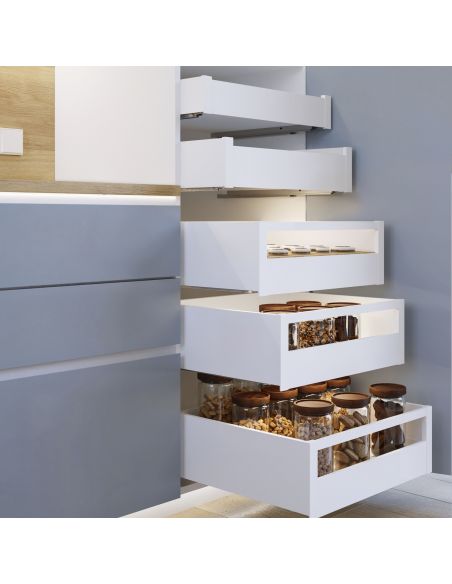 Emuca Cassetto esterno Protone 30kg, guide di estrazione totale con una chiusura soft, altezza 131mm, profondità 450mm, bianco
