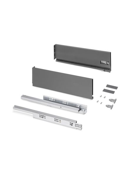 Emuca Cassetto esterno Protone 30kg, guide di estrazione totale con una chiusura soft, altezza 131mm, profondità 450mm, Grigio