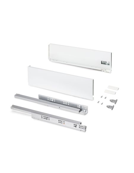 Emuca Cassetto esterno Protone 30kg, guide di estrazione totale con una chiusura soft, altezza 131mm, profondità 500mm, Bianco