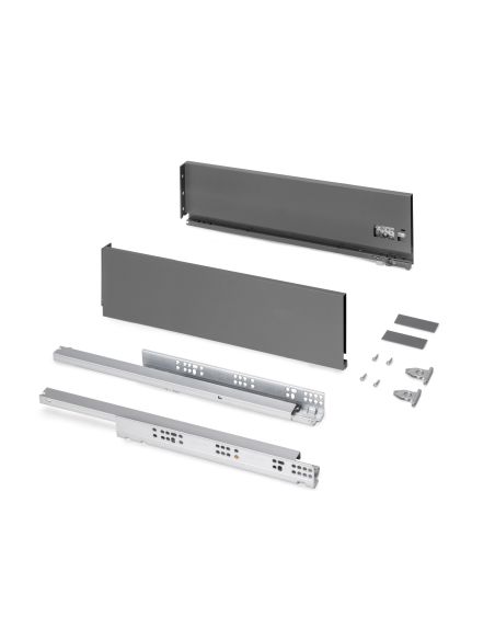 Emuca Cassetto esterno Protone 30kg, guide di estrazione totale con una chiusura soft, altezza 131mm, profondità 500mm, Grigio