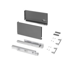 Emuca Cassetto esterno Protone 30kg, guide di estrazione totale con una chiusura soft, altezza 178mm, profondità 350mm, Grigio