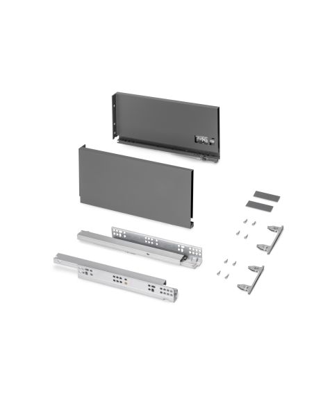 Emuca Cassetto esterno Protone 30kg, guide di estrazione totale con una chiusura soft, altezza 178mm, profondità 350mm, Grigio