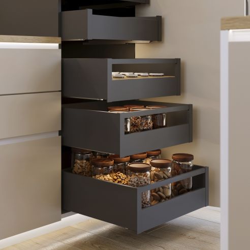 Emuca Cassetto esterno Protone 30kg, guide di estrazione totale con una chiusura soft, altezza 178mm, profondità 350mm, Grigio