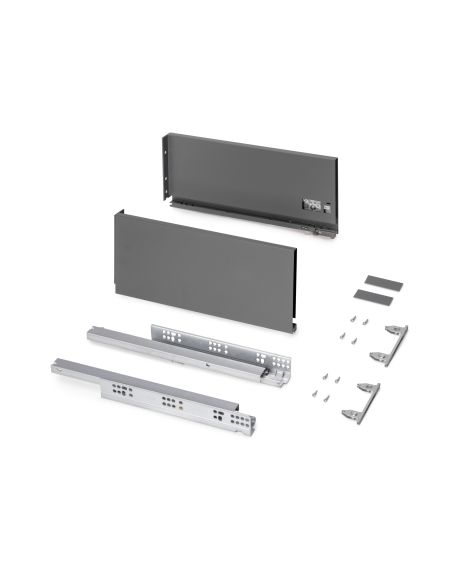 Emuca Cassetto esterno Protone 30kg, guide di estrazione totale con una chiusura soft, altezza 178mm, profondità 400mm, Grigio