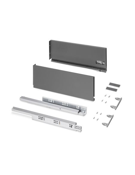 Emuca Cassetto esterno Protone 30kg, guide di estrazione totale con una chiusura soft, altezza 178mm, profondità 450mm, Grigio