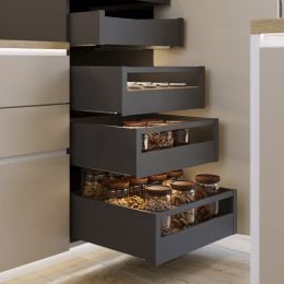 Emuca Cassetto esterno Protone 30kg, guide di estrazione totale con una chiusura soft, altezza 178mm, profondità 450mm, Grigio 2