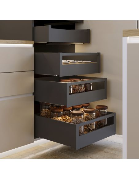 Emuca Cassetto esterno Protone 30kg, guide di estrazione totale con una chiusura soft, altezza 178mm, profondità 450mm, Grigio