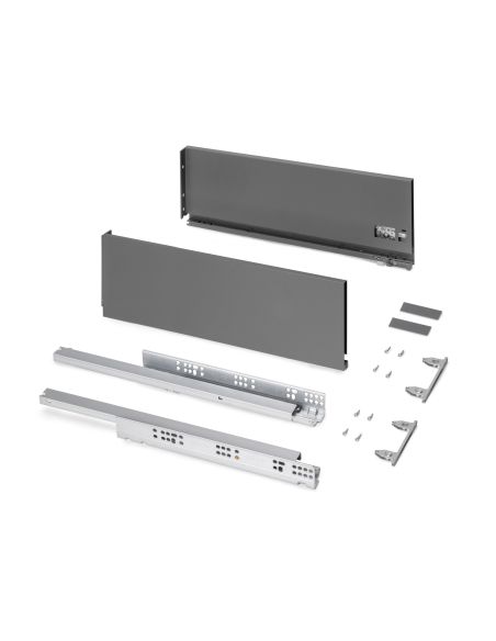 Emuca Cassetto esterno Protone 30kg, guide di estrazione totale con una chiusura soft, altezza 178mm, profondità 500mm, Grigio