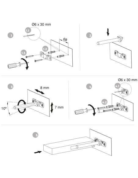 Emuca Set di Reggimensole a scomparsa per ripiano in legno Mirage, Acciaio, Zincato bianco