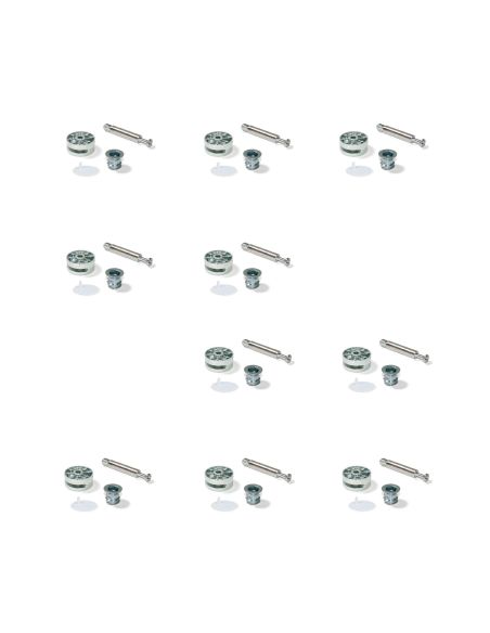 Emuca Eccentrico + perno e bussola M8, D. 35 mm, pannello 20 mm, Zama e Acciaio, Bianco, 10 u.