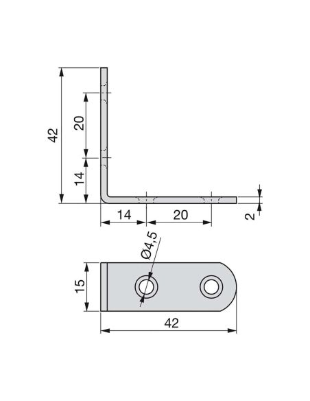 Emuca Squadra di unione per mobili, 42 x 42 mm, 4 fori, Acciaio, Zincato, 50 u.