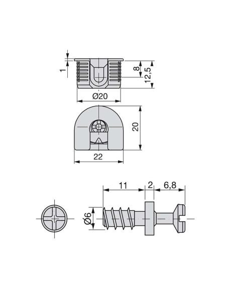 Emuca Supporto per ripiani, D. 20 mm, 12,5 mm, + Perni D.6,8 mm, Zama e Acciaio, Nichelato, 20 u.