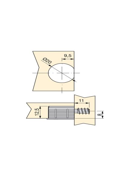 Emuca Supporto per ripiani, D. 20 mm, 12,5 mm, + Perni D.6,8 mm, Zama e Acciaio, Nichelato, 20 u.