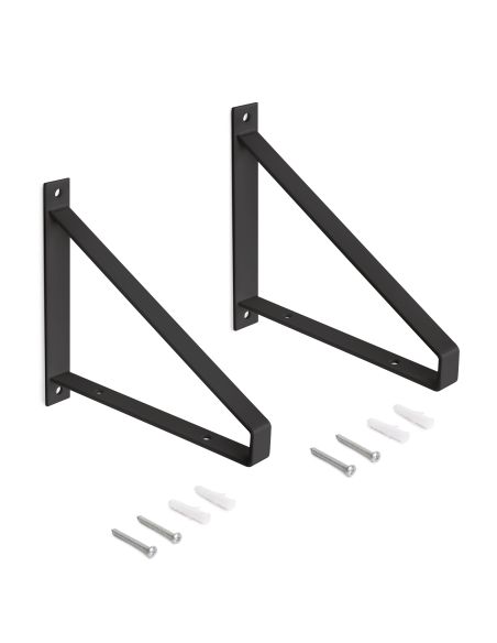 Emuca Set di supporti per mensole in legno Shelf con forma triangolare, Acciaio, Verniciato nero