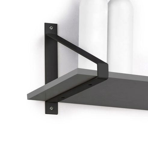 Emuca Set di supporti per mensole in legno Shelf con forma triangolare, Acciaio, Verniciato nero