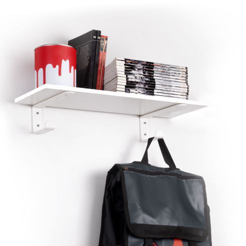 Emuca Set di supporti per mensole in legno Shelf con gancio integrato, Acciaio, Verniciato bianco