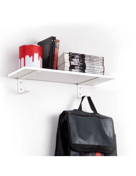 Emuca Set di supporti per mensole in legno Shelf con gancio integrato, Acciaio, Verniciato bianco