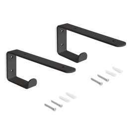 Emuca Set di supporti per mensole in legno Shelf con gancio integrato, Acciaio, Verniciato nero