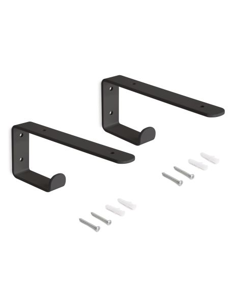Emuca Set di supporti per mensole in legno Shelf con gancio integrato, Acciaio, Verniciato nero
