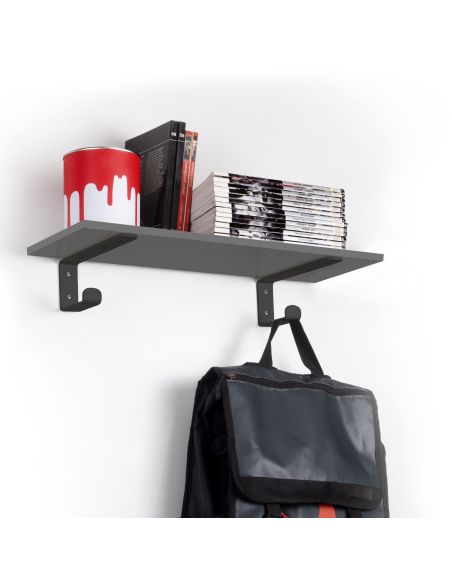 Emuca Set di supporti per mensole in legno Shelf con gancio integrato, Acciaio, Verniciato nero