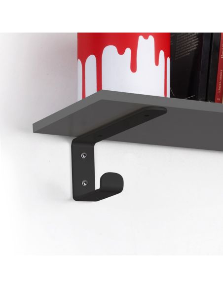 Emuca Set di supporti per mensole in legno Shelf con gancio integrato, Acciaio, Verniciato nero