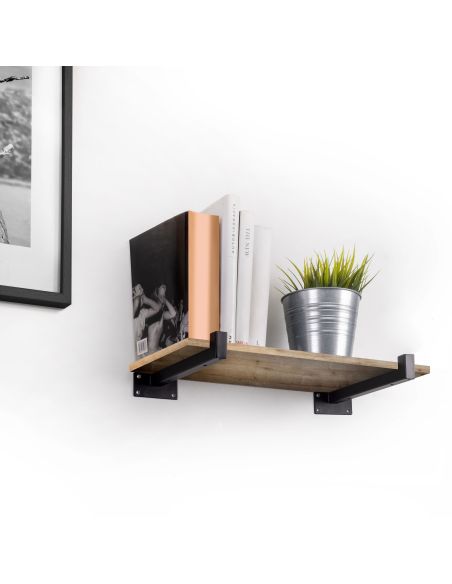Emuca Set di supporti per mensole in legno Shelf dritto con tubo quadro, Acciaio, Verniciato nero