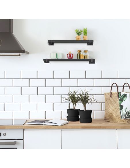 Emuca Set di supporti per mensole in legno Shelf dritto con tubo quadro, Acciaio, Verniciato nero