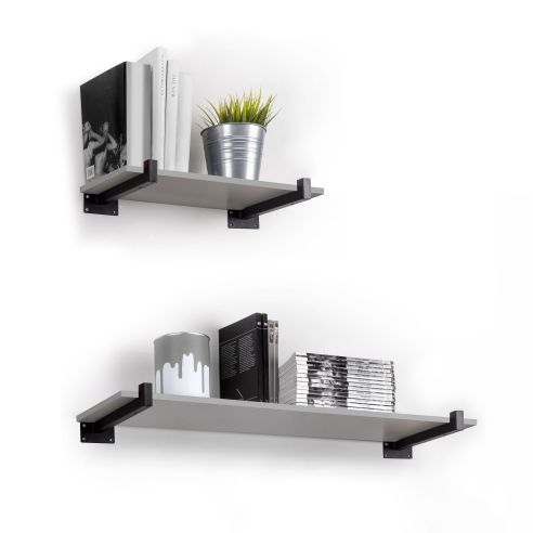 Emuca Set di supporti per mensole in legno Shelf dritto con tubo quadro, Acciaio, Verniciato nero