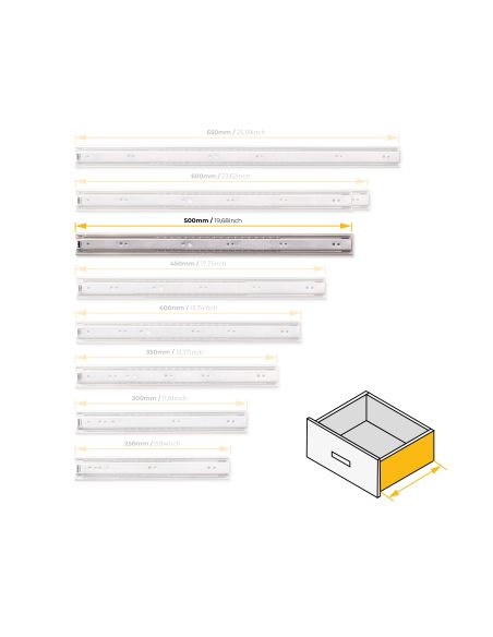 Emuca Guide a sfera per cassetti ad estrazione totale, altezza 45 mm, 500, Zincato bianco, Acciaio