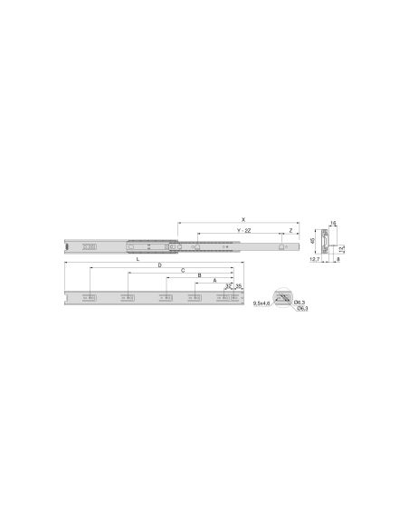 Emuca Guide a sfere per cassetti con estrazione totale con squadra, altezza 45 mm, 300, Zincato bianco, Acciaio