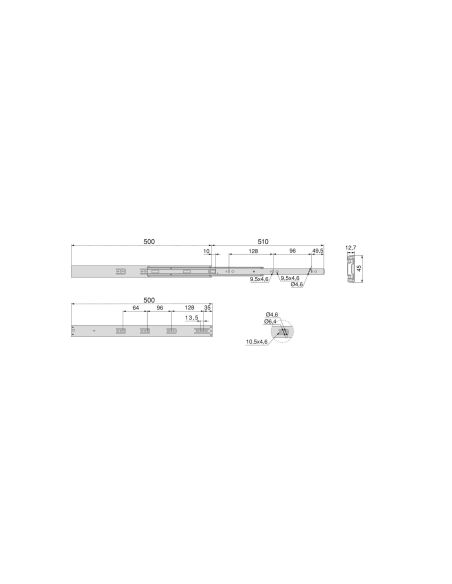 Emuca Guide a sfere per cassetti con estrazione totale e chiusura soft, altezza 45 mm, 500, Zincato bianco, Acciaio