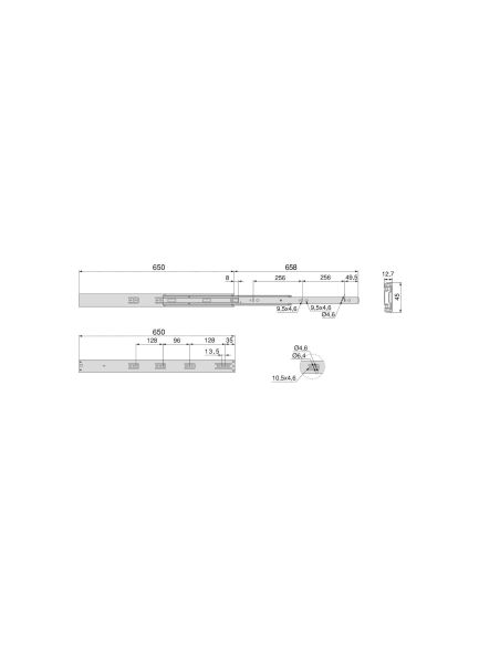 Emuca Guide a sfere per cassetti con estrazione totale e chiusura soft, altezza 45 mm, 650, Zincato bianco, Acciaio