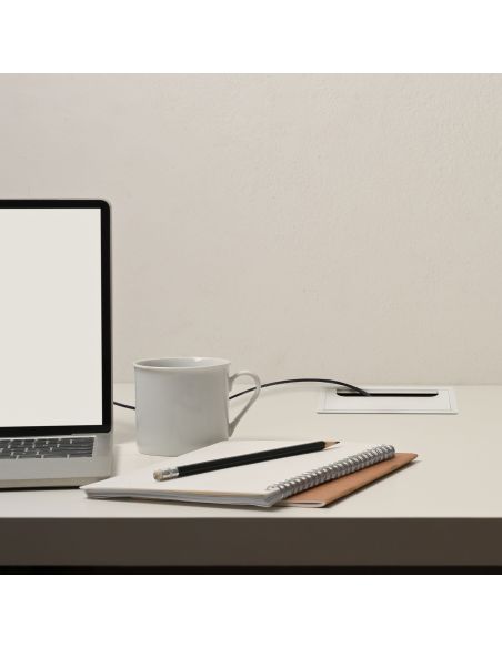 Passacavi da tavolo Emuca Quadrum, rettangolare, 159x80 mm, da incasso, Alluminio, Verniciato bianco