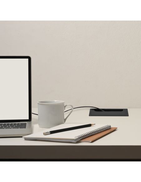 Passacavi da tavolo Emuca Quadrum, rettangolare, 159x80 mm, da incasso, Alluminio, Verniciato nero