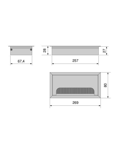 Passacavi da tavolo Emuca Quadrum, rettangolari, 269x80 mm, da incasso, Alluminio, Verniciato bianco