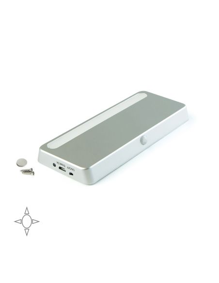 Emuca Luminaria LED ricaricabile Kraz con sensore di movimento, 1 W, Verniciato alluminio, Tecnoplastica