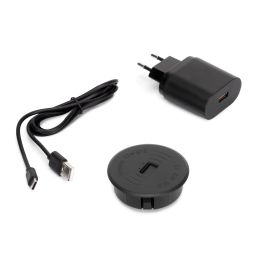 Emuca Caricabatterie wireless Airtop 2, con USB A, D.60mm, 5V DC / 2.1A (USB-10W/Qi-10W), Tecnoplastica, Nero