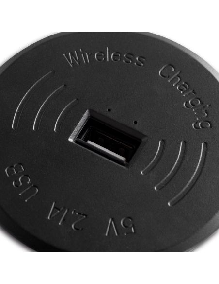 Emuca Caricabatterie wireless Airtop 2, con USB A, D.60mm, 5V DC / 2.1A (USB-10W/Qi-10W), Tecnoplastica, Nero