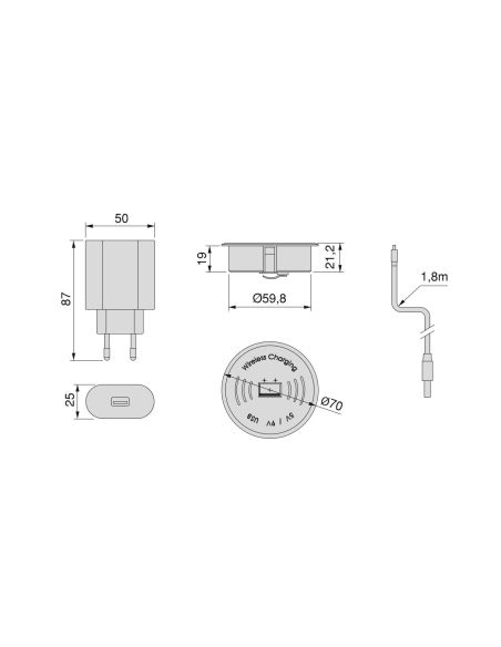 Emuca Caricabatterie wireless Airtop 2, con USB A, D.60mm, 5V DC / 2.1A (USB-10W/Qi-10W), Tecnoplastica, Nero