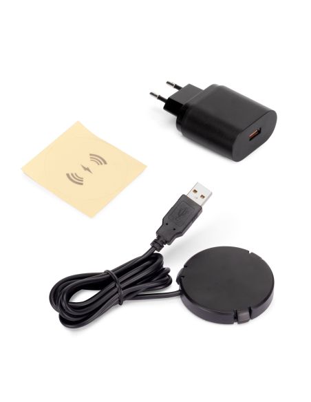 Emuca Caricabatterie wireless nascosto Airtop 2, D.60mm, 5V DC 2A (Qi-10W), Tecnoplastica, Nero