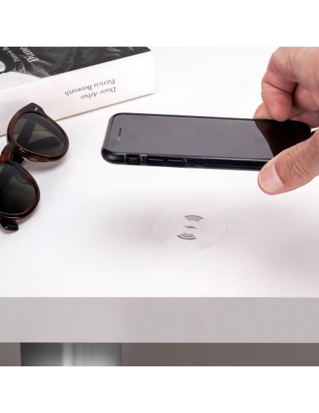 Emuca Caricabatterie wireless nascosto Airtop 2, D.60mm, 5V DC 2A (Qi-10W), Tecnoplastica, Nero