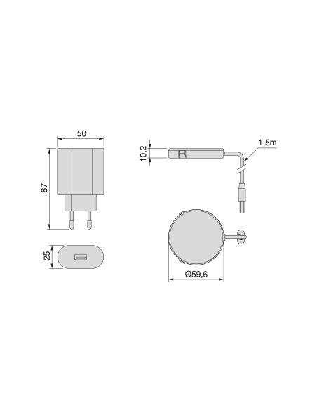 Emuca Caricabatterie wireless nascosto Airtop 2, D.60mm, 5V DC 2A (Qi-10W), Tecnoplastica, Nero