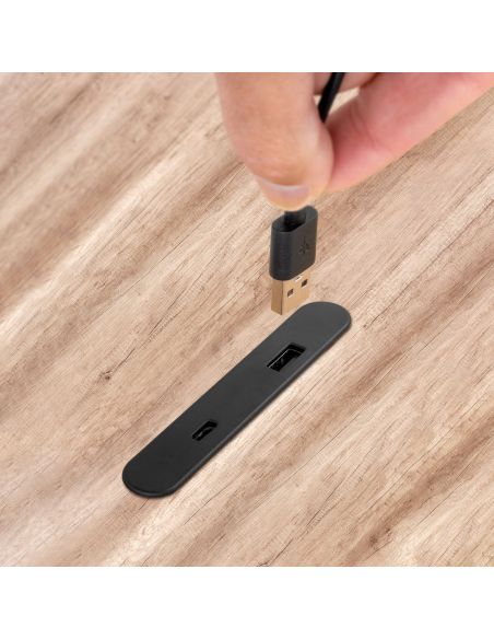 Emuca Connettore USB A e C per la ricarica di Lynx, 81x12 mm, per montaggio a incasso o in superficie, Tecnoplastica, Nero