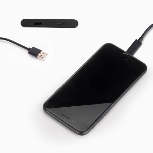 Emuca Connettore USB A e C per la ricarica di Lynx, 81x12 mm, per montaggio a incasso o in superficie, Tecnoplastica, Nero