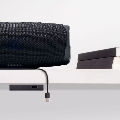 Emuca Connettore USB A e C per la ricarica di Lynx, 81x12 mm, per montaggio a incasso o in superficie, Tecnoplastica, Nero