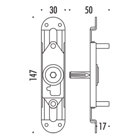 Movimento MP Q.7 per maniglia finestra cremonese Colombo Design disegno tecnico