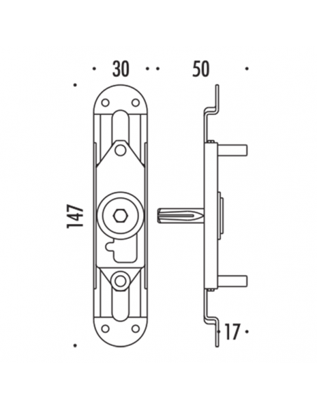 Movimento MP Q.7 per maniglia finestra cremonese Colombo Design disegno tecnico