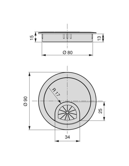 Emuca Passacavi circolare, D. 80 mm, a incasso, Zama, Cromo, 7 u.